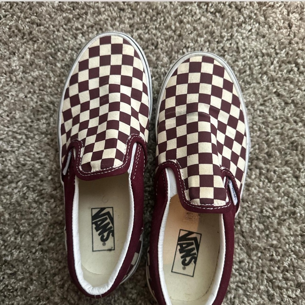 Vans Kids Burgundy Checkerboard Slip-On Sneakers